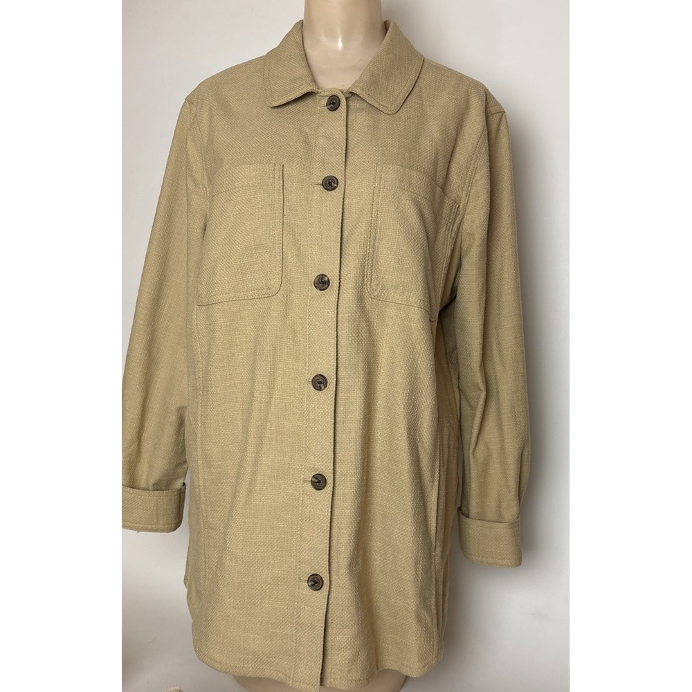 Talbots Textured Cotton Sand Castle Shirt Jacket Size L shacket pockets button u